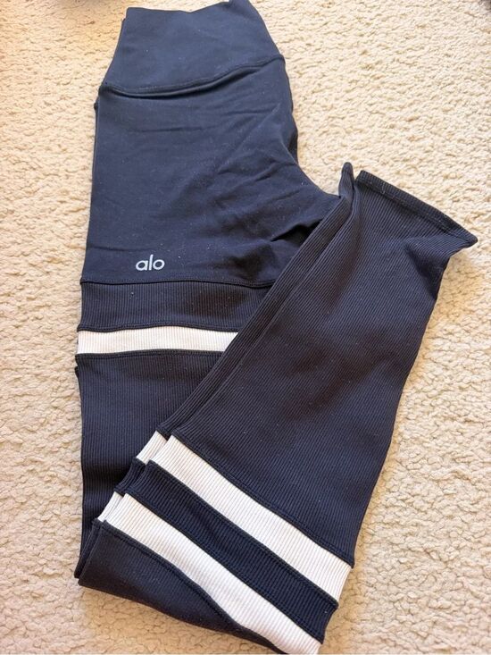 ALO Yoga Pants - ALO Yoga  Black Leggings with White Stripe Accents